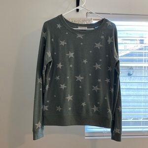 blue/grey long sleeve sweater with white stars, grayson/threads, size x-small